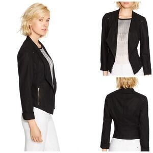 WHBM Black Linen Motorcycle Light shoulder Padding Jacket Size‎ 8 NEW